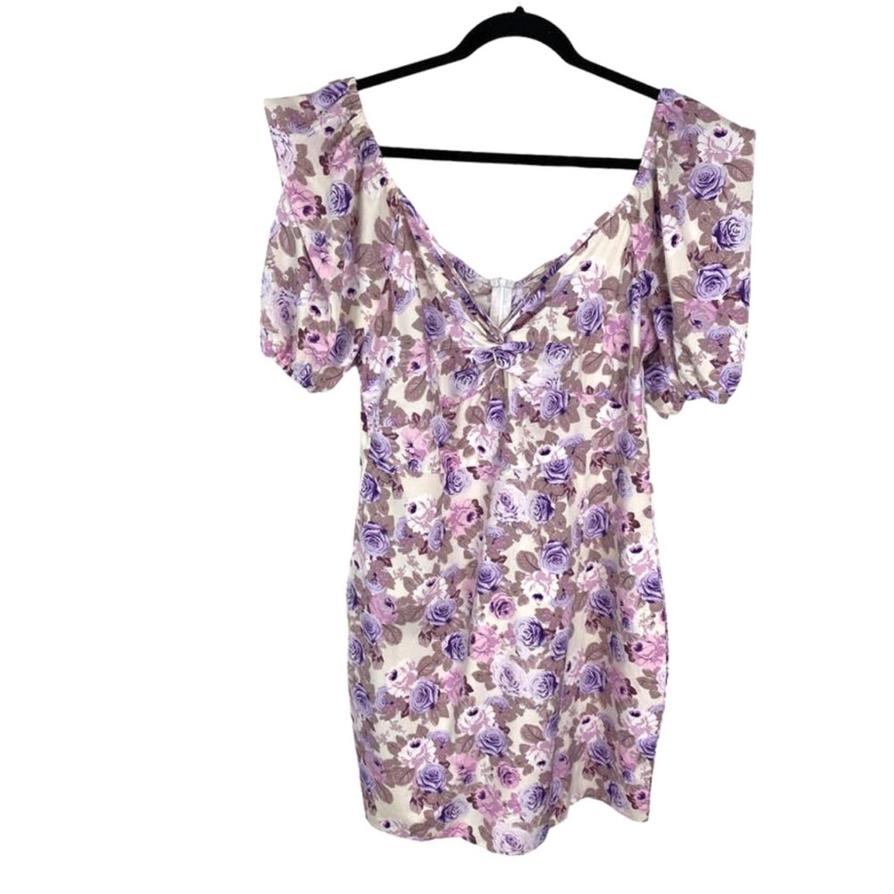 SHEIN VCAY Floral Print Twist Sweetheart Neck Puff Sleeve Bodycon Dress - Picture 3 of 9